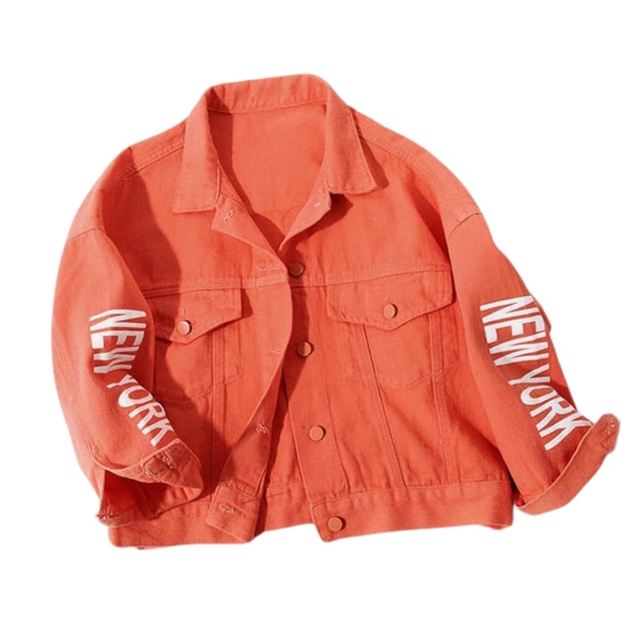 Embossy loose jean coat - Orange - Picture 2 of 4